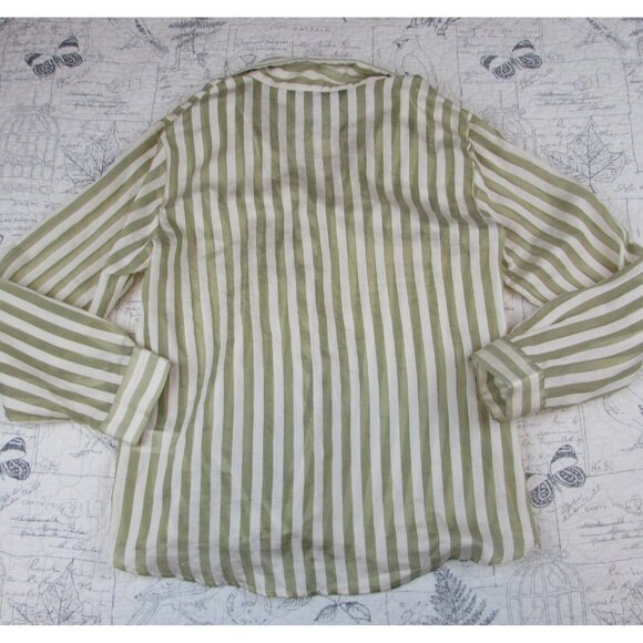 NEW Zara Flowy Striped Long Sleeve Gold Buttons Shirt Ecru/Green womens Size XS - Picture 2 of 8
